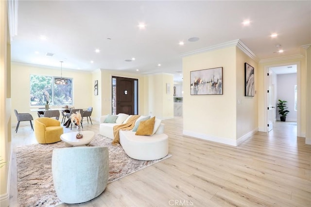 3264 E Holt Ave, West Covina, CA 91791 - living area featuring ornamental molding, light wood-style floors, and recessed lighting