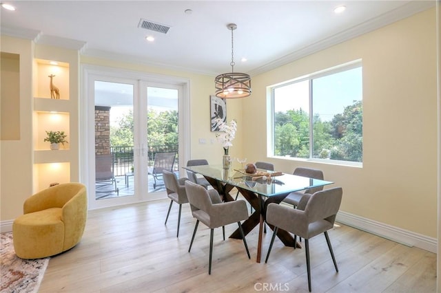 3264 E Holt Ave, West Covina, CA 91791 - dining space featuring ornamental molding, light wood-style floors, and recessed lighting