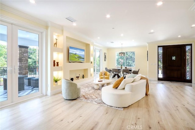 3264 E Holt Ave, West Covina, CA 91791 - living area with wood finished floors, crown molding, and recessed lighting