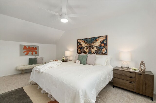 2041 Caballeros Rd, Norco, CA 92860 - bedroom with light colored carpet, lofted ceiling, and ceiling fan