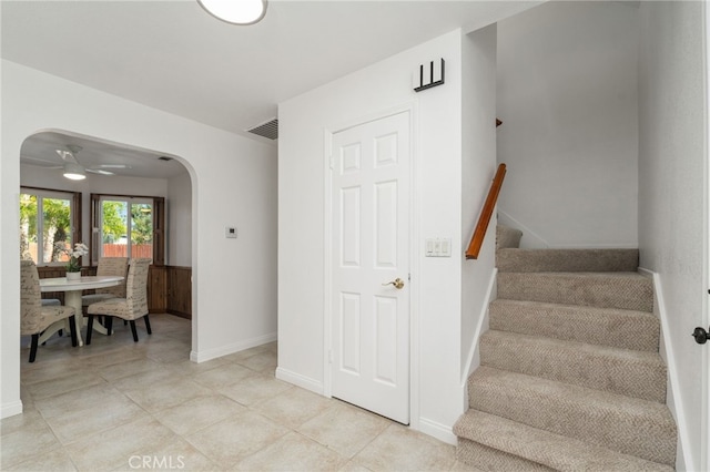 2041 Caballeros Rd, Norco, CA 92860 - stairs with arched walkways and a ceiling fan