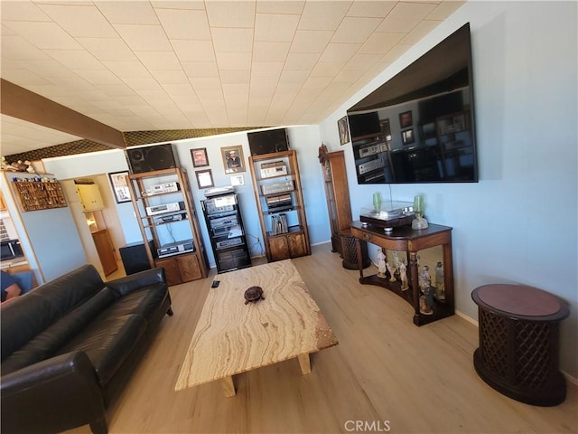 5566 Oleta Rd, Landers, CA 92285 - living area with light wood-style floors and beamed ceiling