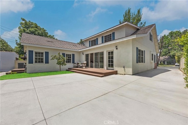 1620 Rubio Dr, San Marino, CA 91108 - back of house featuring a wooden deck, stucco siding, and a patio