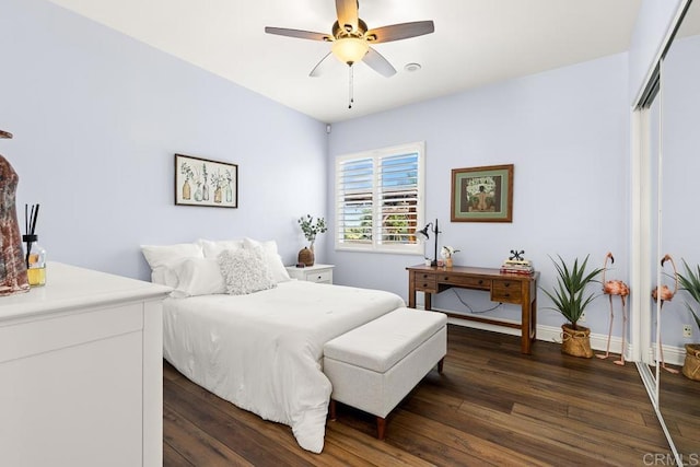 10166 Rancho Roble Rd, Escondido, CA 92026 - bedroom featuring dark wood-type flooring, a ceiling fan, and a closet