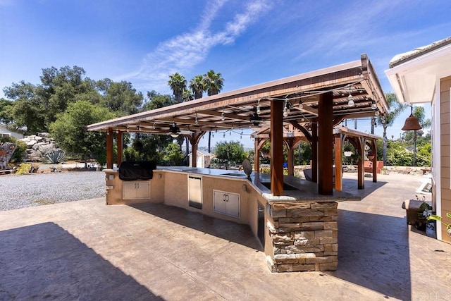 10166 Rancho Roble Rd, Escondido, CA 92026 - view of patio featuring exterior kitchen, a ceiling fan, and a gazebo