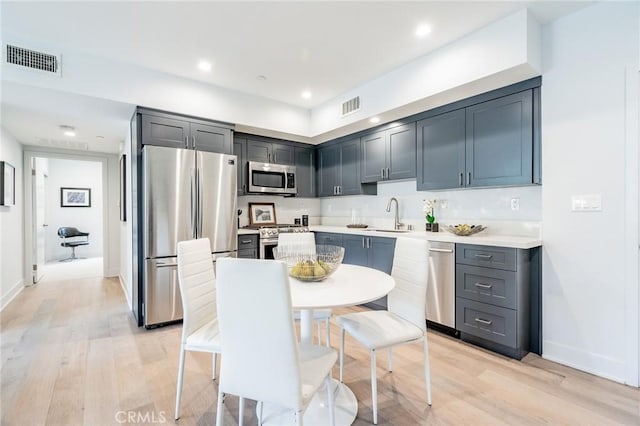 137 S Wilson Ave Unit 107, Pasadena, CA 91106 - kitchen featuring appliances with stainless steel finishes, light wood-style flooring, light countertops, recessed lighting, and gray cabinets