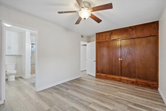 8123 Palm St, Lemon Grove, CA 91945 - unfurnished bedroom featuring light wood-type flooring, a closet, ensuite bath, and a ceiling fan