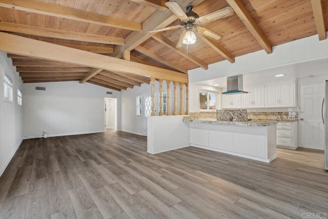 8123 Palm St, Lemon Grove, CA 91945 - unfurnished living room with wooden ceiling, ceiling fan, and wood finished floors