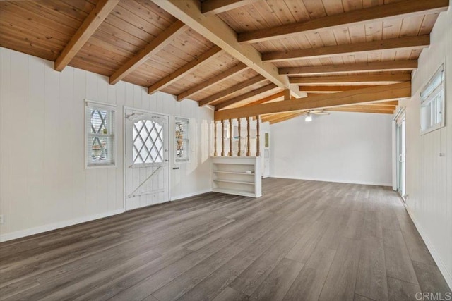 8123 Palm St, Lemon Grove, CA 91945 - entryway featuring wood finished floors, plenty of natural light, wooden ceiling, and ceiling fan