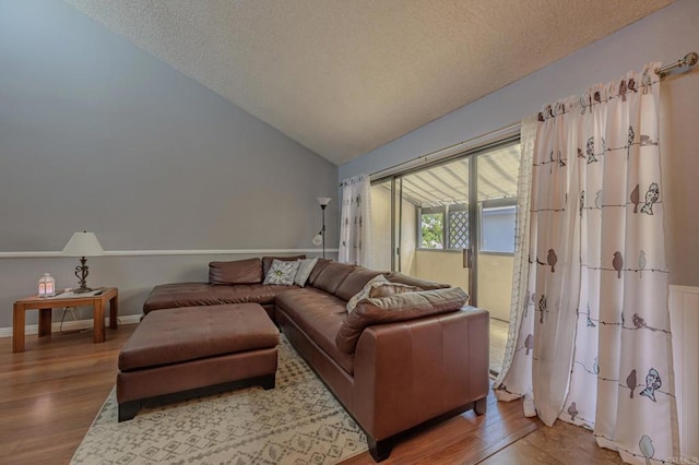2135 E Valley Pkwy Unit 52, Escondido, CA 92027 - living area with wood finished floors, a textured ceiling, and vaulted ceiling