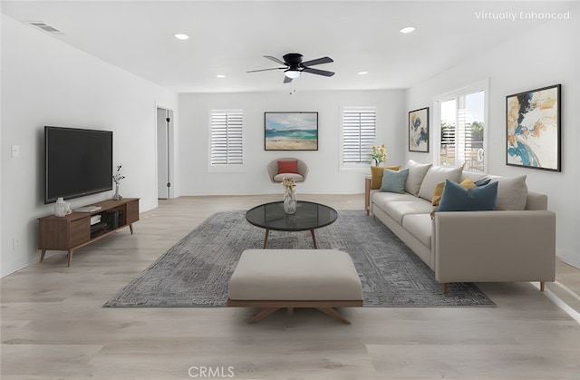 9546 San Pablo Ave, Hesperia, CA 92345 - living room with wood finished floors, a ceiling fan, healthy amount of natural light, and recessed lighting