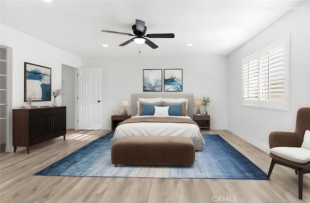 9546 San Pablo Ave, Hesperia, CA 92345 - bedroom with light wood finished floors, recessed lighting, and a ceiling fan
