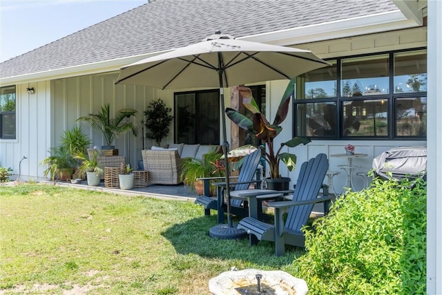 212 Valley View Dr, Paradise, CA 95969 - back of house featuring roof with shingles, a lawn, and board and batten siding