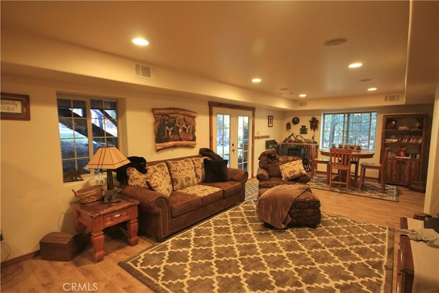 32383 Pine Manor Ln Unit 634, Running Springs, CA 92382 - living room featuring wood finished floors, recessed lighting, and french doors