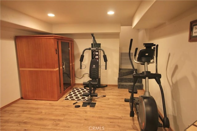 32383 Pine Manor Ln Unit 634, Running Springs, CA 92382 - workout area with wood finished floors and recessed lighting