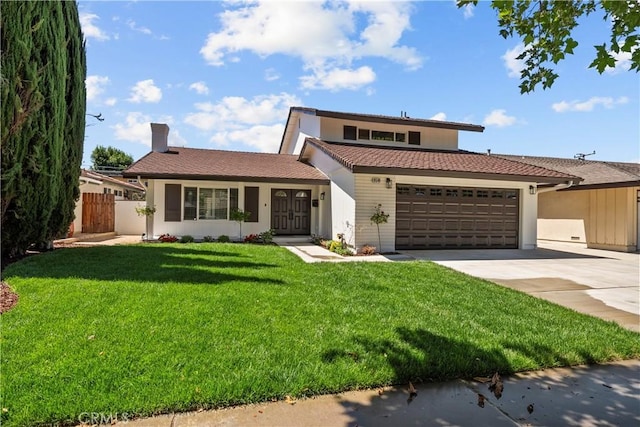 19548 Cedarcreek St, Canyon Country, CA 91351 - traditional-style home with a garage, concrete driveway, and a chimney