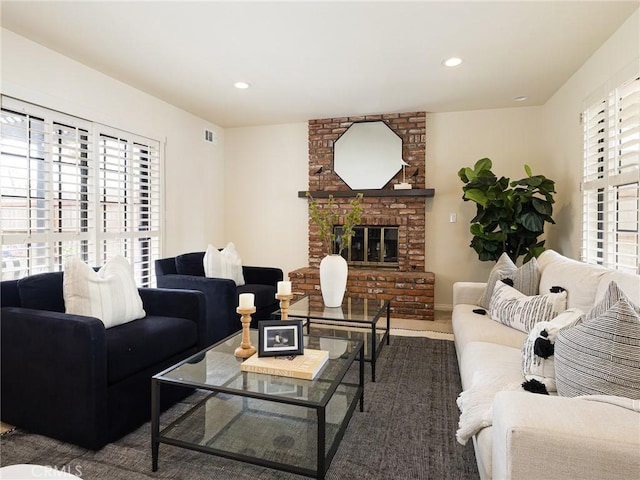 502 Washington St, El Segundo, CA 90245 - living area with a brick fireplace and recessed lighting