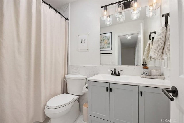 2811 Via Topacio, Carlsbad, CA 92010 - full bathroom with vanity, tile walls, a shower with curtain, and a wainscoted wall
