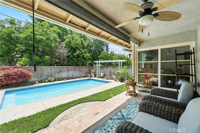 7604 Forest Ave, Whittier, CA 90602 - view of pool with a fenced backyard, ceiling fan, and a patio area