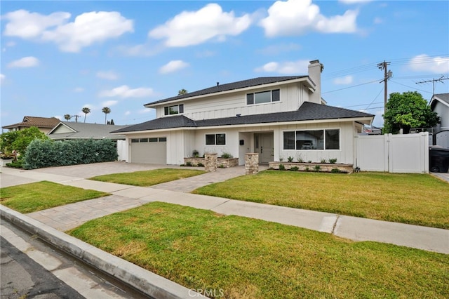 644 Kenoak Dr, Placentia, CA 92870 - view of front of property featuring concrete driveway, a gate, a chimney, board and batten siding, and an attached garage