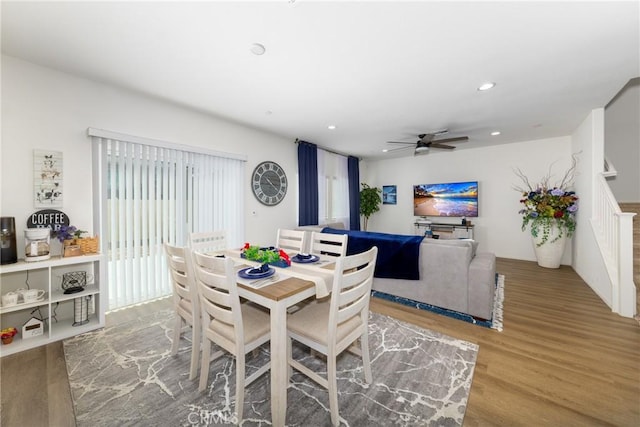 10757 Morgan Ct, Hesperia, CA 92345 - dining area featuring wood finished floors, a ceiling fan, and recessed lighting