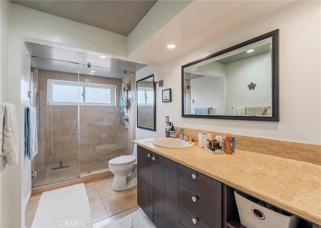 432 S Hamel Rd Unit 302, Los Angeles, CA 90048 - bathroom featuring vanity, a stall shower, tile patterned flooring, and recessed lighting