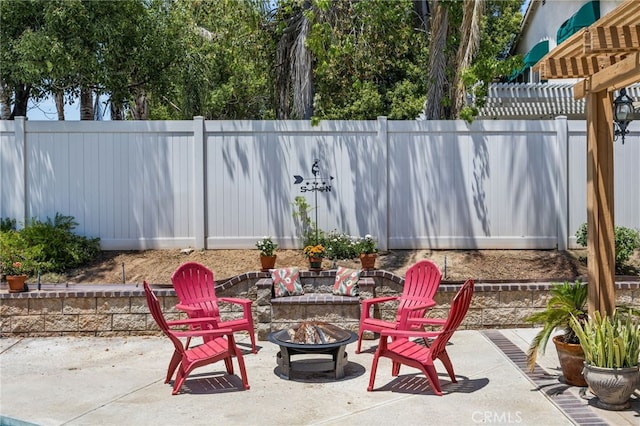 20865 Westbury Rd, Riverside, CA 92508 - view of patio with an outdoor fire pit and a pergola