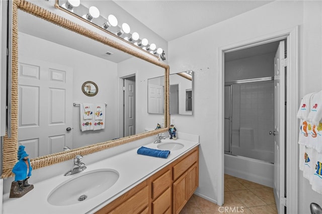 20865 Westbury Rd, Riverside, CA 92508 - bathroom featuring tile patterned flooring, double vanity, and shower / bath combination with glass door