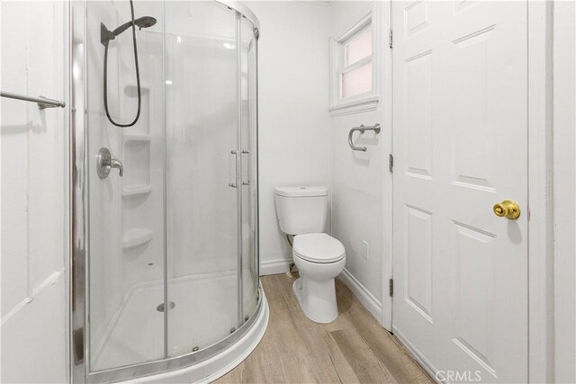 1777 Sparrow Rd, Wrightwood, CA 92397 - bathroom with wood finished floors and a stall shower