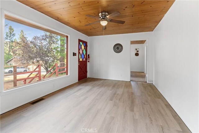 1777 Sparrow Rd, Wrightwood, CA 92397 - spare room featuring light wood-type flooring, wood ceiling, and a ceiling fan