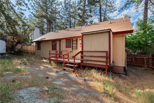1777 Sparrow Rd, Wrightwood, CA 92397 - view of front of property featuring a fenced backyard, a chimney, and roof with shingles
