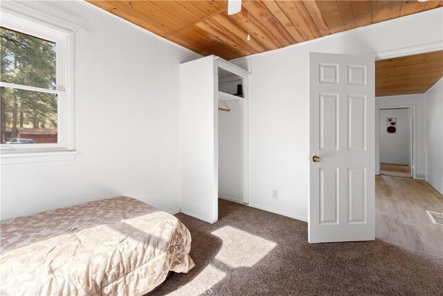 1777 Sparrow Rd, Wrightwood, CA 92397 - bedroom featuring wood ceiling, vaulted ceiling, and carpet floors