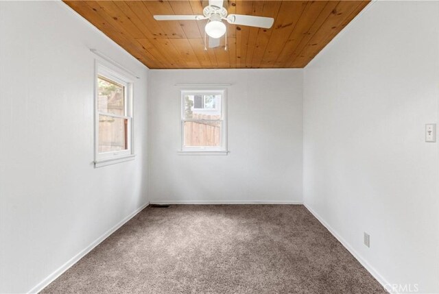 1777 Sparrow Rd, Wrightwood, CA 92397 - spare room with carpet, wooden ceiling, and ceiling fan