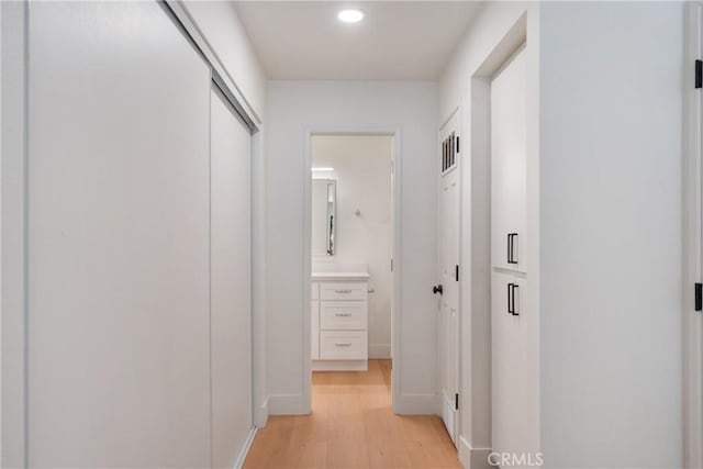 25564 Sharp Dr Unit G, Hemet, CA 92544 - corridor with light wood-type flooring and recessed lighting