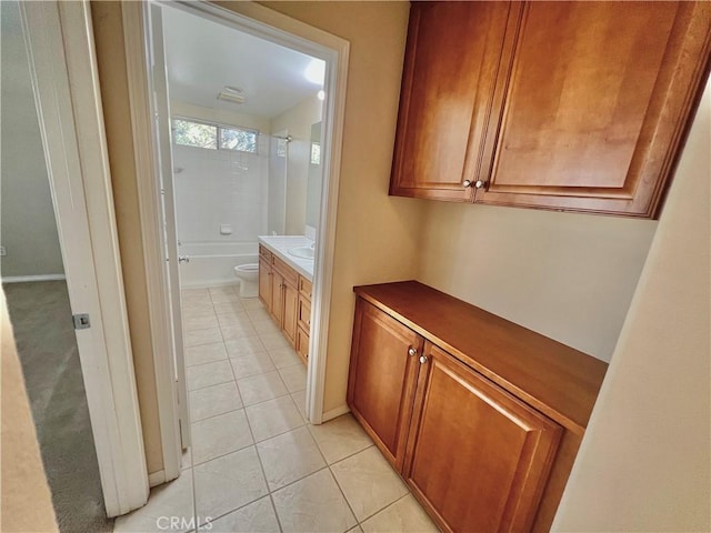 3642 Neola Way, Lancaster, CA 93536 - bathroom featuring tile patterned floors, vanity, and shower / tub combination