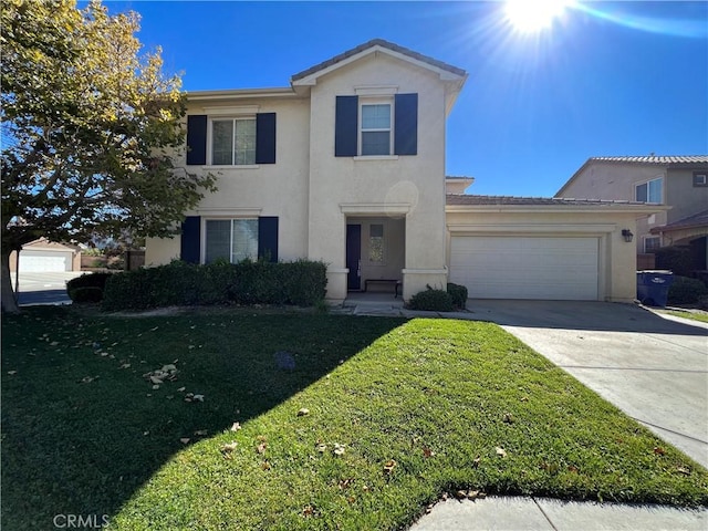 3642 Neola Way, Lancaster, CA 93536 - traditional home with stucco siding, concrete driveway, a garage, and a front yard