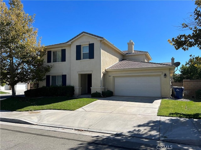 3642 Neola Way, Lancaster, CA 93536 - traditional-style home with stucco siding, a chimney, a garage, and concrete driveway