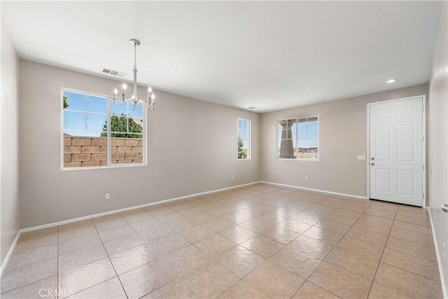 38181 Silver Ct, Palmdale, CA 93552 - empty room featuring a chandelier, light tile patterned floors, and recessed lighting