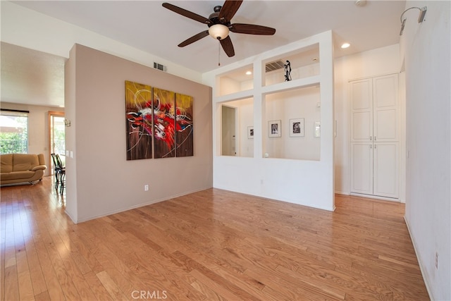 29427 Bentcreek Ct, Menifee, CA 92584 - unfurnished room with a ceiling fan, light wood-style floors, and recessed lighting