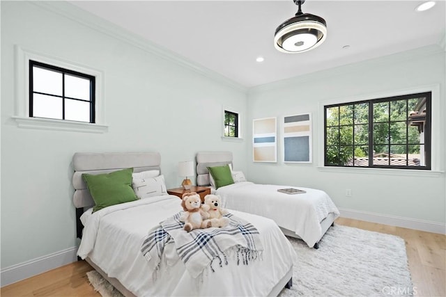 1935 S 6th Ave, Arcadia, CA 91006 - bedroom featuring multiple windows, ornamental molding, light wood-style flooring, and recessed lighting