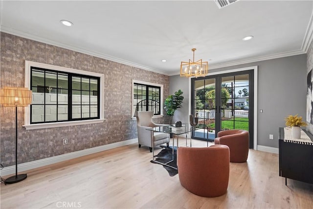 1935 S 6th Ave, Arcadia, CA 91006 - office featuring a chandelier, wood finished floors, recessed lighting, crown molding, and french doors