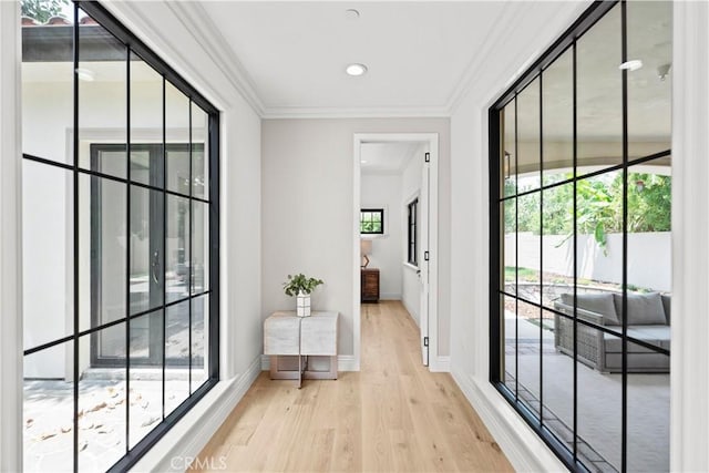1935 S 6th Ave, Arcadia, CA 91006 - hallway with wood finished floors, ornamental molding, plenty of natural light, and recessed lighting