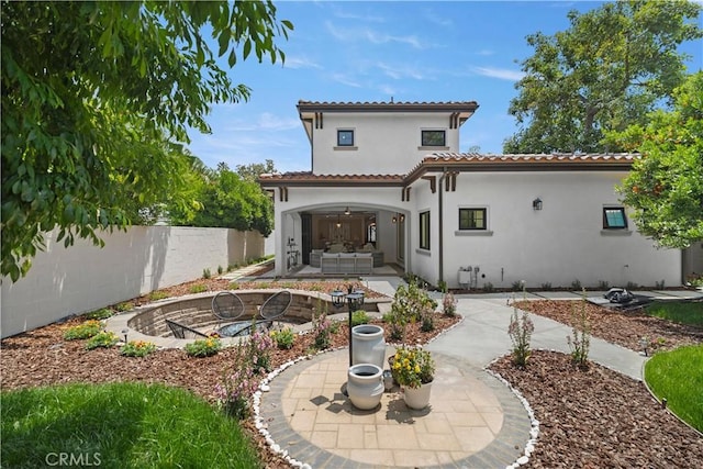 1935 S 6th Ave, Arcadia, CA 91006 - rear view of property featuring a patio, stucco siding, a tile roof, and ceiling fan