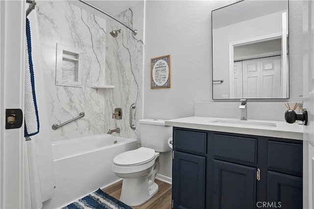 28591 Corvus Way, Menifee, CA 92586 - bathroom featuring shower / bath combo with shower curtain, vanity, and wood finished floors