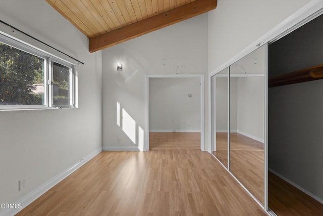 590 Alosta Dr, Camarillo, CA 93010 - unfurnished bedroom featuring light wood finished floors, wooden ceiling, and a closet