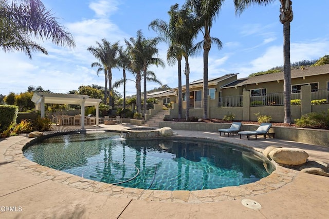 590 Alosta Dr, Camarillo, CA 93010 - view of swimming pool with a pergola, a patio, a pool with connected hot tub, and stairs