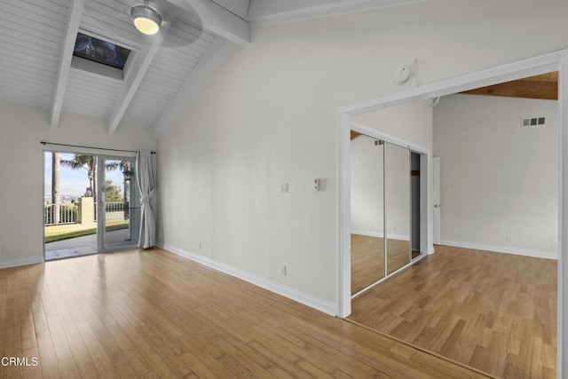 590 Alosta Dr, Camarillo, CA 93010 - unfurnished room with light wood-type flooring, beamed ceiling, high vaulted ceiling, and a smoke detector