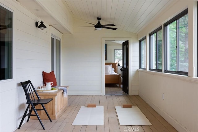 2000 Baldwin Lake Rd, Big Bear City, CA 92314 - sunroom featuring lofted ceiling, healthy amount of natural light, wood-type flooring, and wood ceiling