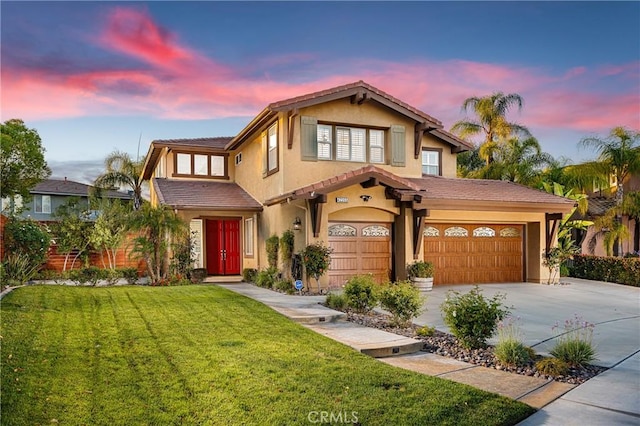 42355 Mountain View Ct, Murrieta, CA 92562 - view of front of house featuring concrete driveway, a front yard, stucco siding, and a tile roof
