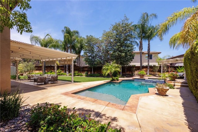 42355 Mountain View Ct, Murrieta, CA 92562 - view of swimming pool with a pergola, a patio, and a fenced backyard